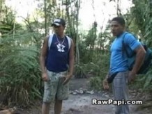 Latin papi started wanking his dick in the woods