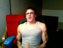 Hot muscled nerd jerking off