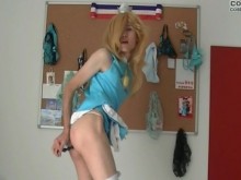 Crossdress cosplay tenis rosalina bragas y show anal