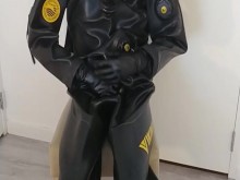 Juego de respiración con traje seco vikingo de goma pesada, traje de buceo seco, máscara de gas de látex y capucha de neopreno.